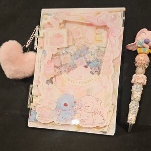 Cute Pastel Shaker Notebook Stationery Set with Heart Keychain